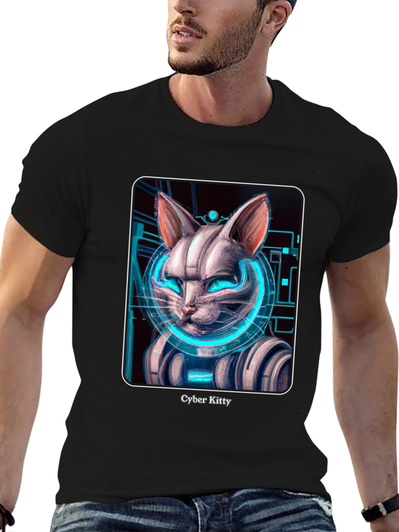 Cyber Kitty T-Shirt - Futuristic Cat Design