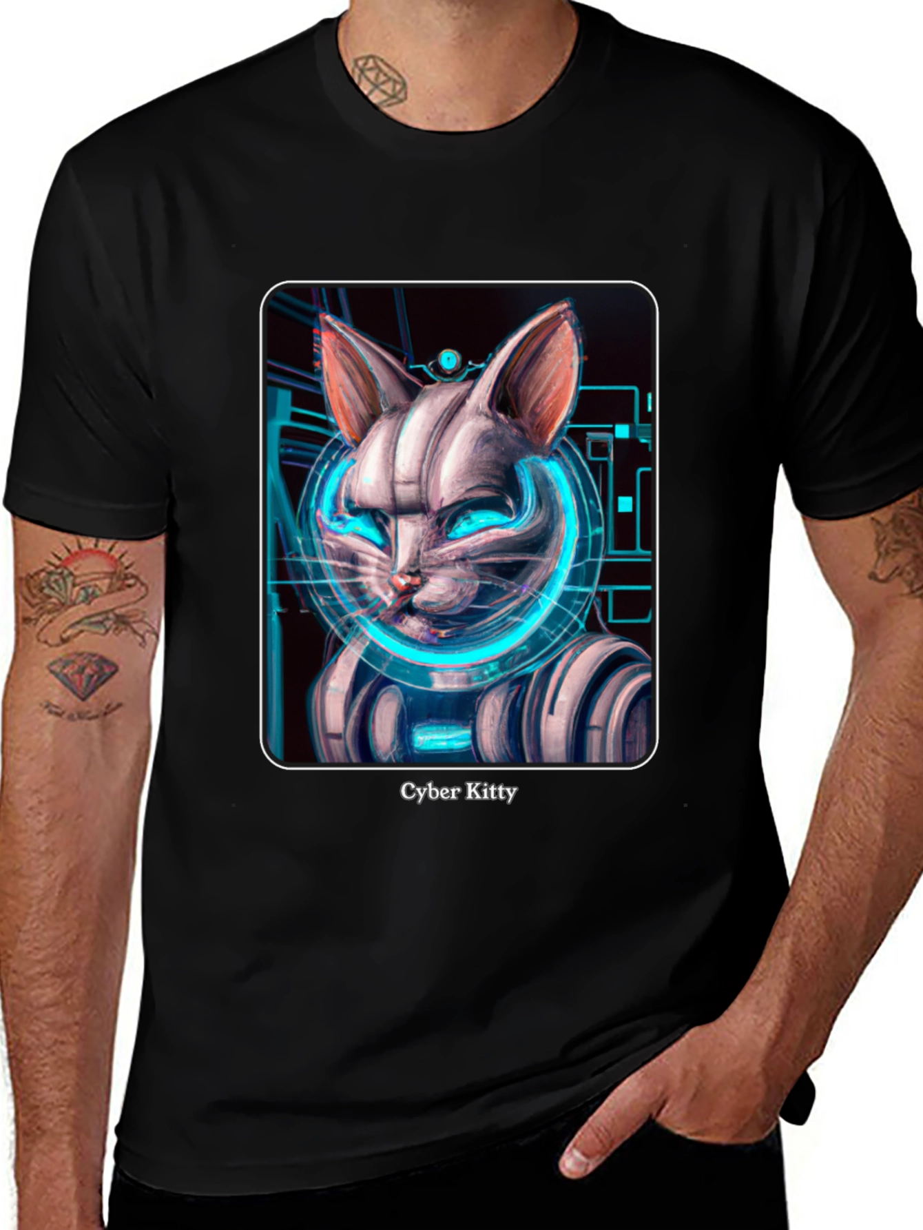 Cyber Kitty T-Shirt - Futuristic Cat Design