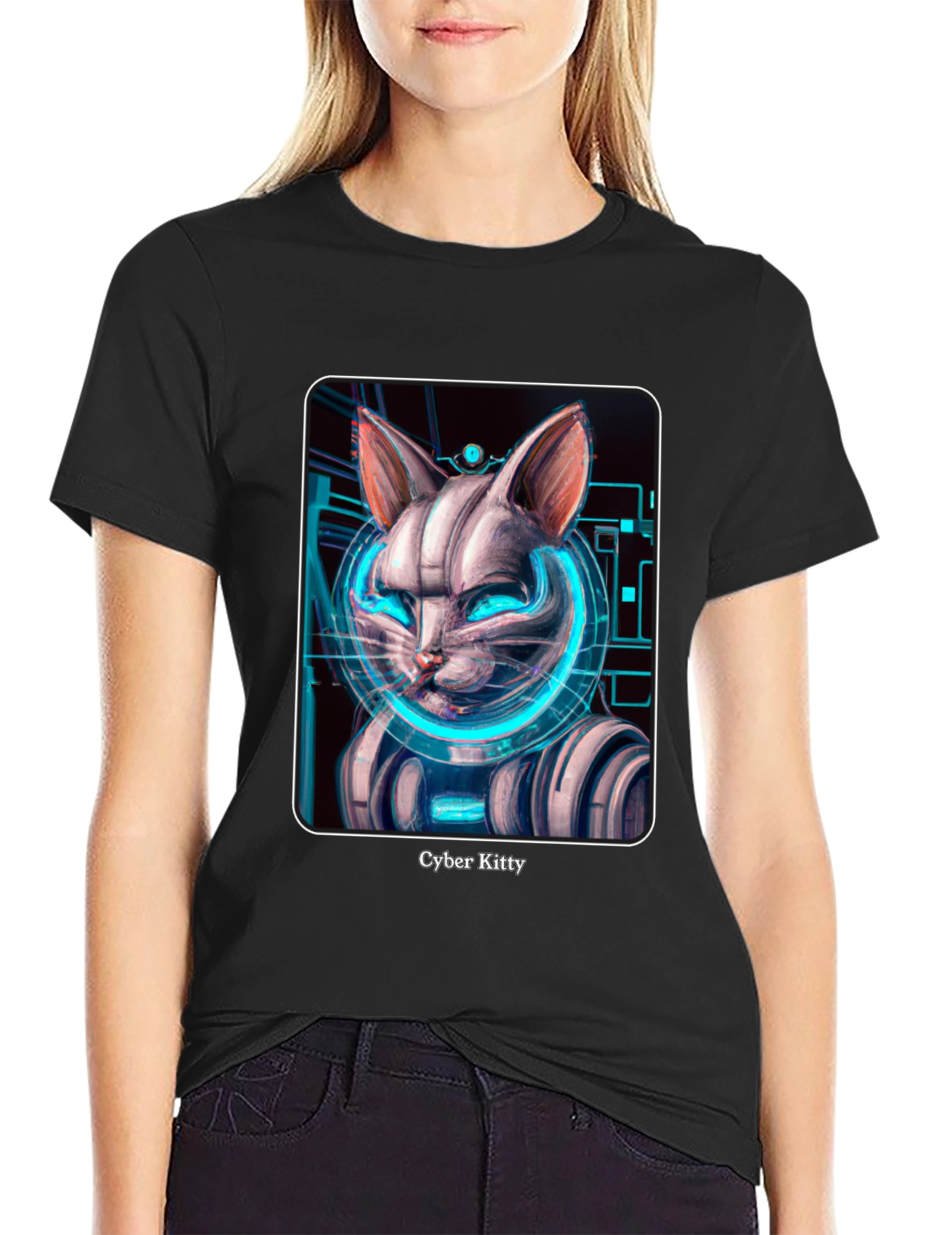 Cyber Kitty T-Shirt - Futuristic Cat Design