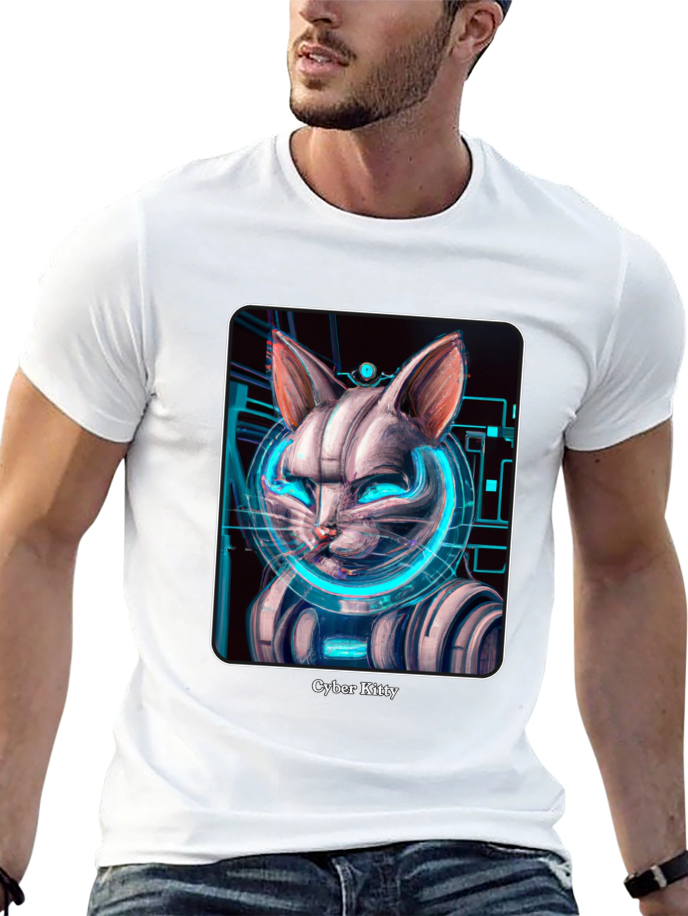 Cyber Kitty T-Shirt - Futuristic Cat Design
