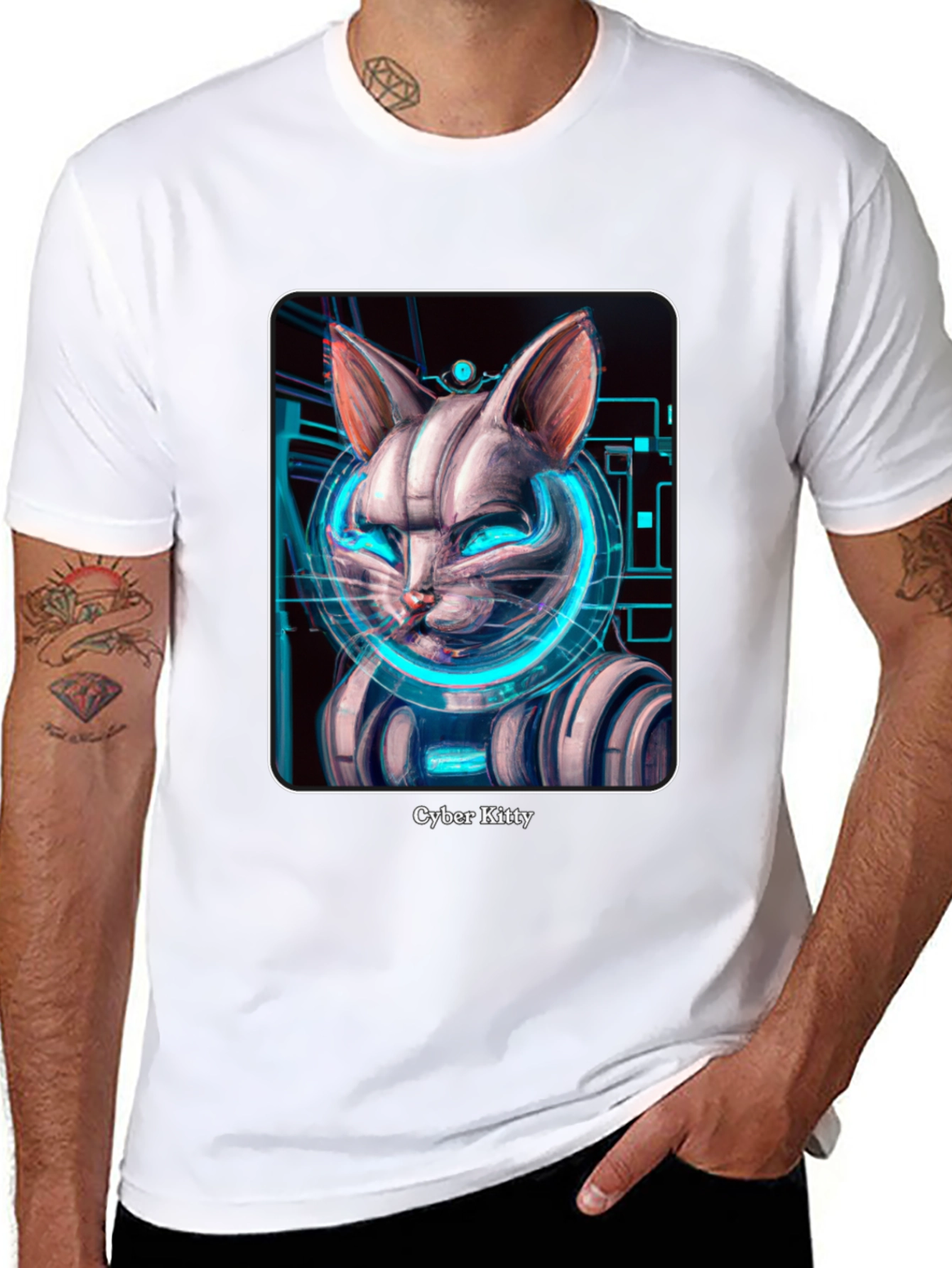 Cyber Kitty T-Shirt - Futuristic Cat Design