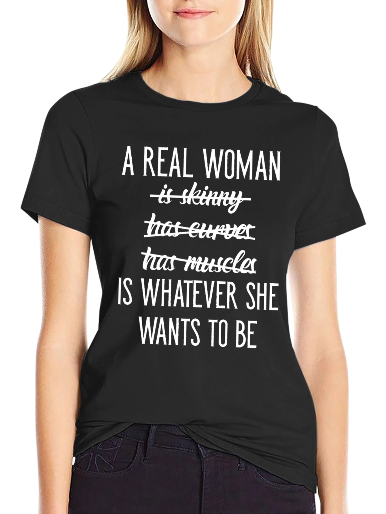 Empowering Real Woman Graphic Tee - Black