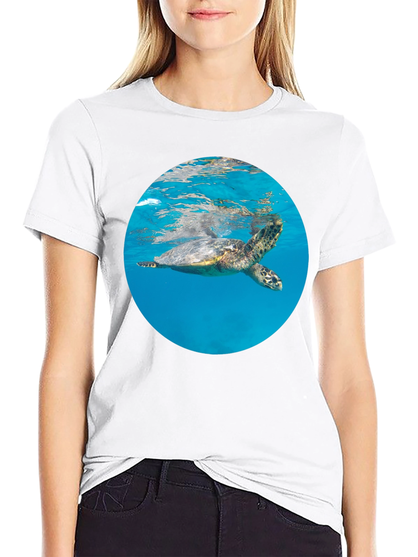 Sea Turtle Graphic Tee - Black Crew Neck