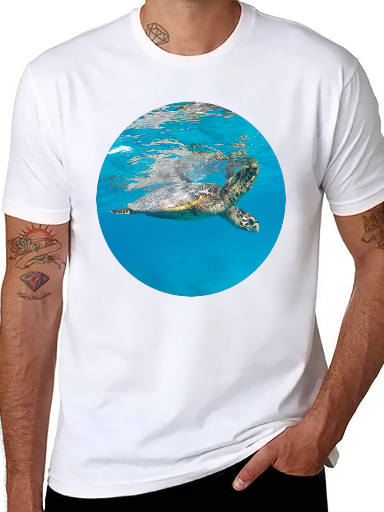 Sea Turtle Graphic Tee - Black Crew Neck
