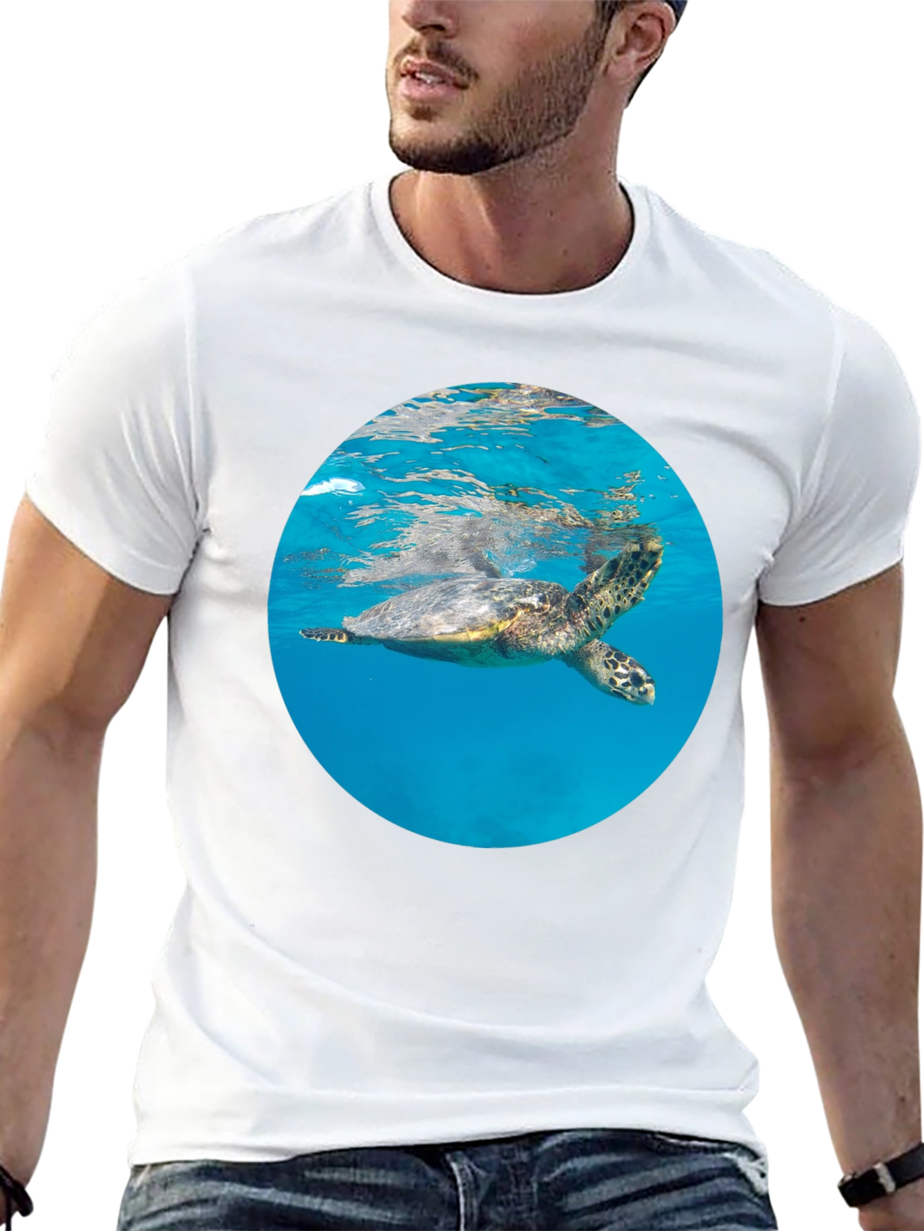 Sea Turtle Graphic Tee - Black Crew Neck