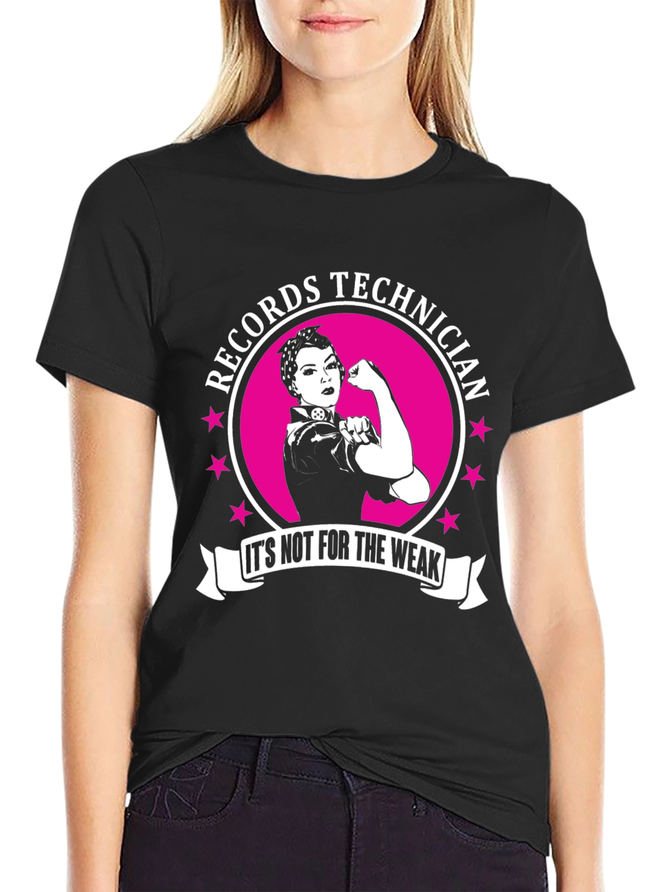 Records Technician: Strong Woman Black T-Shirt