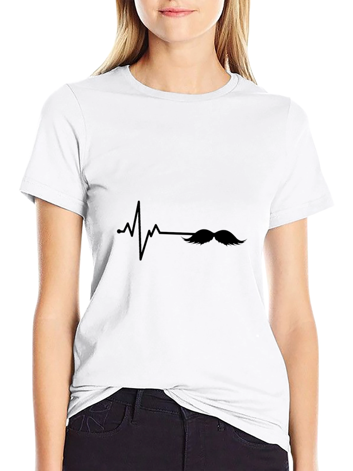 Mustache Heartbeat Graphic Tee - Black Casual T-Shirt