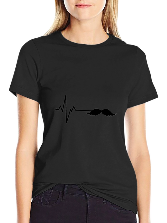 Mustache Heartbeat Graphic Tee - Black Casual T-Shirt