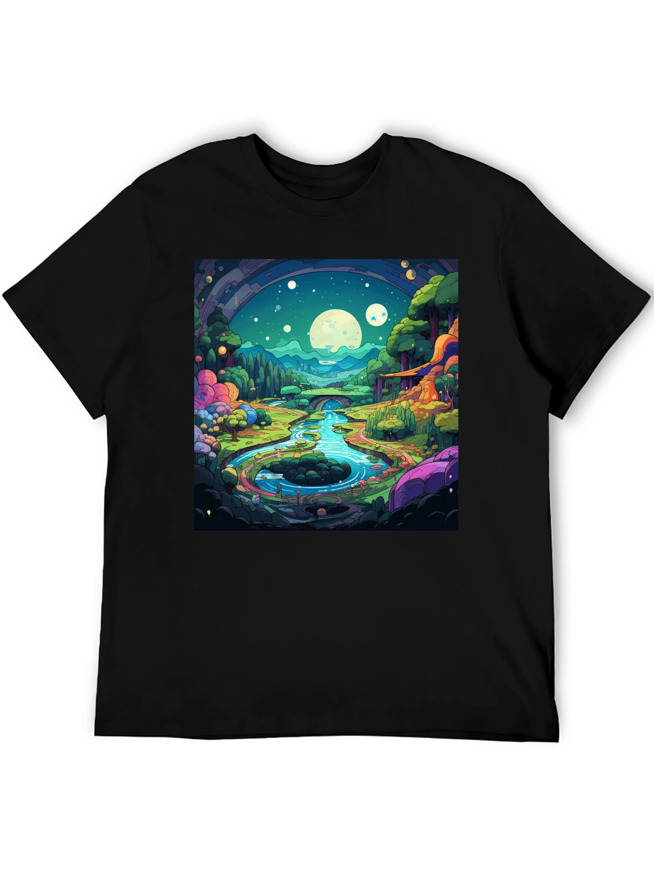 Cartoon Landscape Graphic Tee - Black