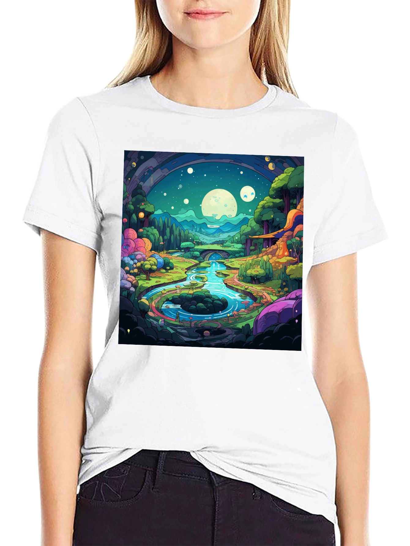 Cartoon Landscape Graphic Tee - Black