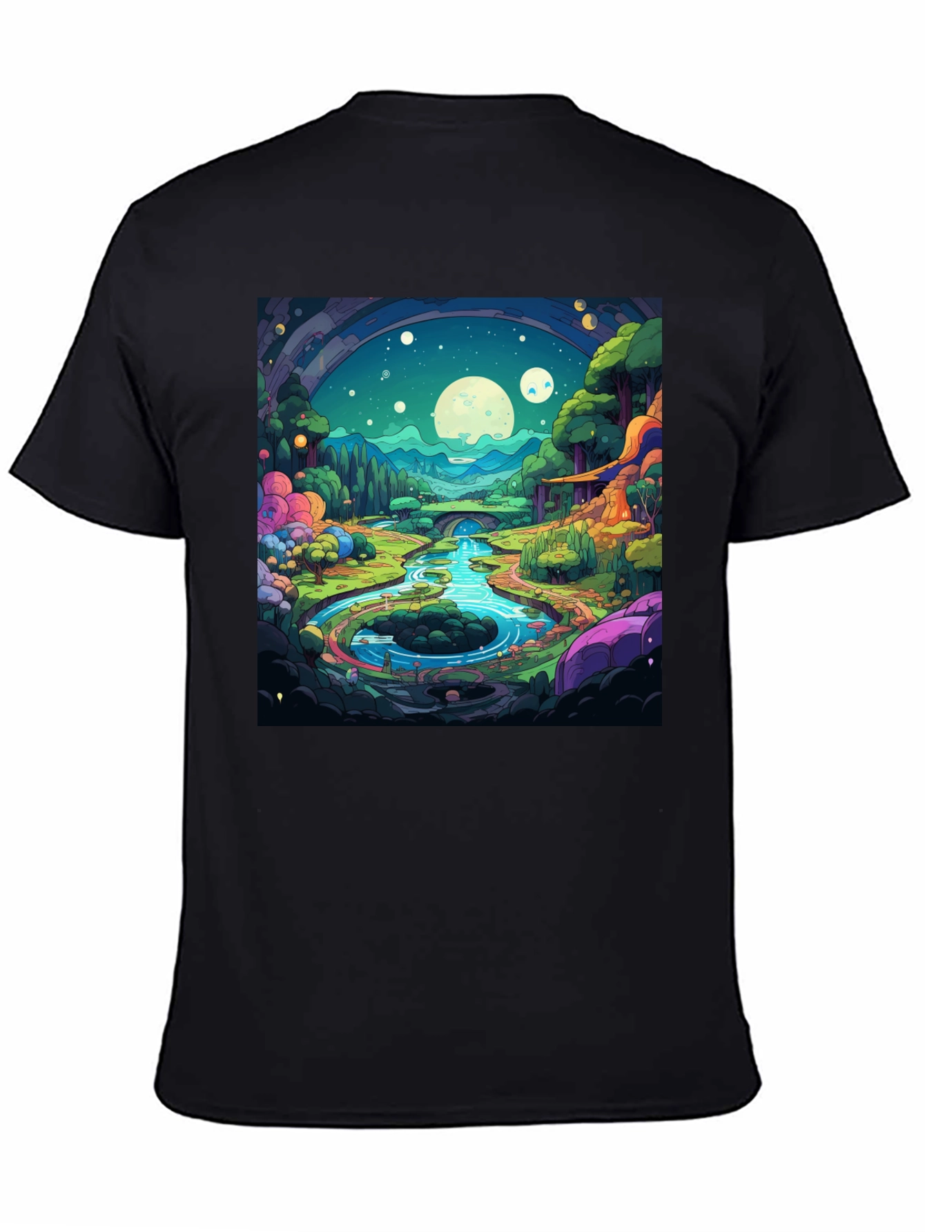 Cartoon Landscape Graphic Tee - Black