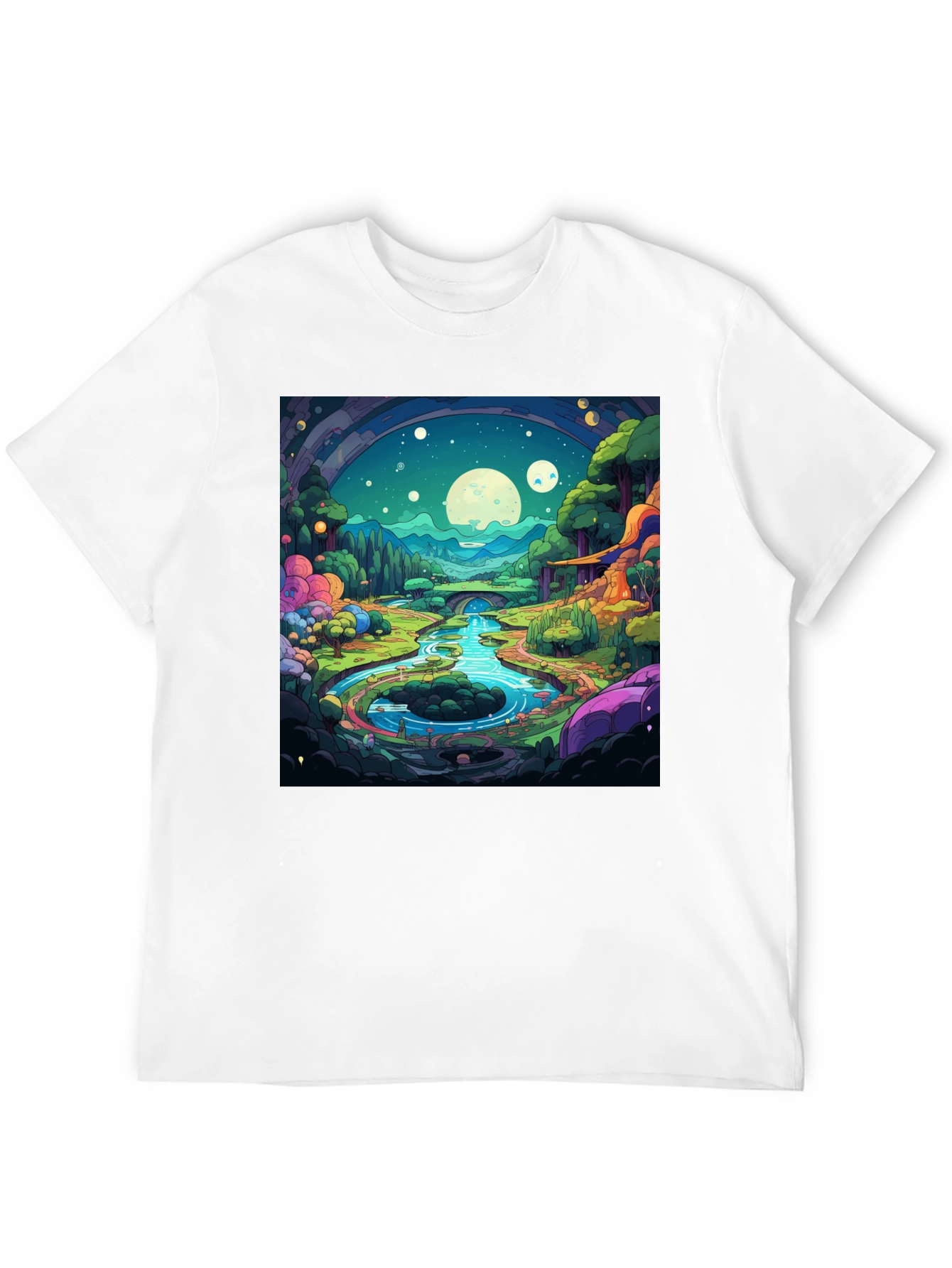 Cartoon Landscape Graphic Tee - Black