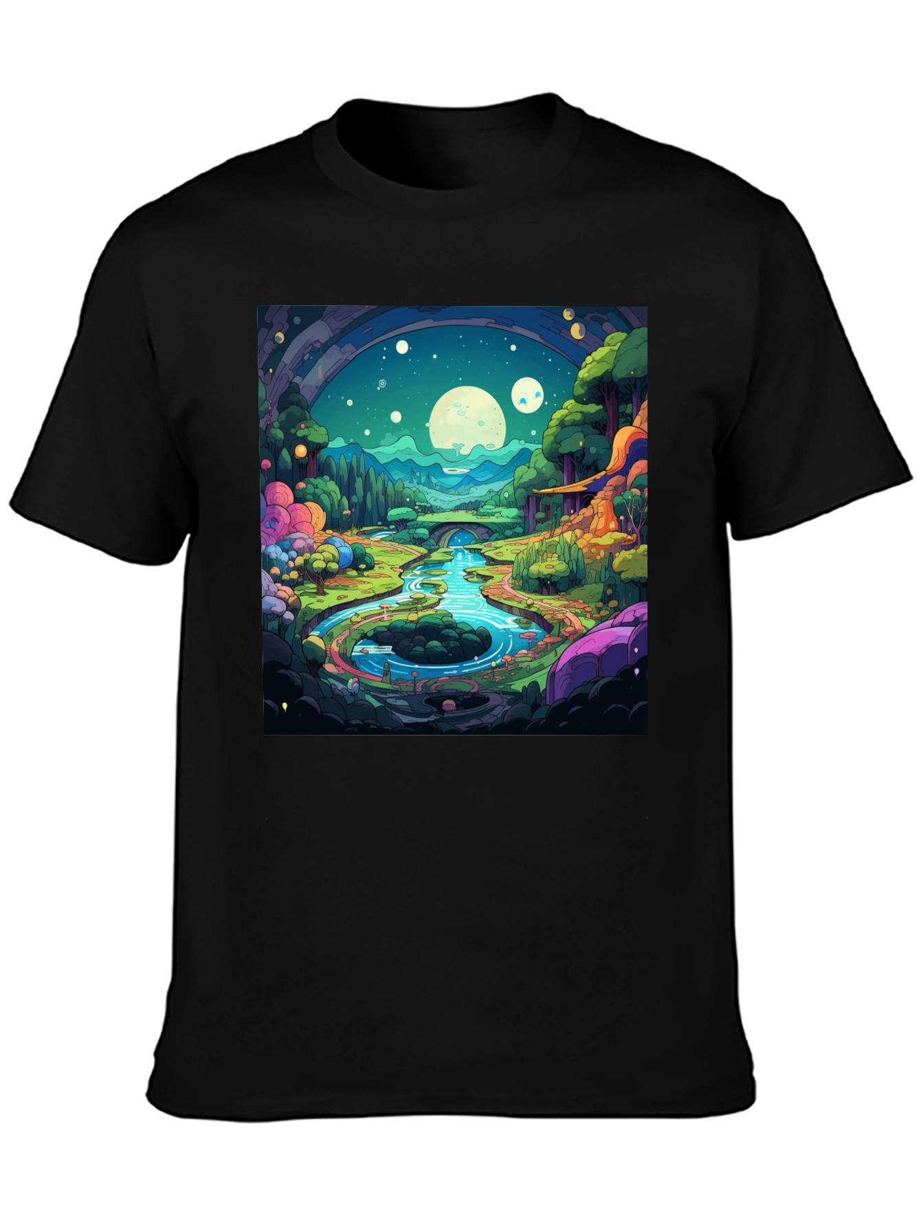 Cartoon Landscape Graphic Tee - Black