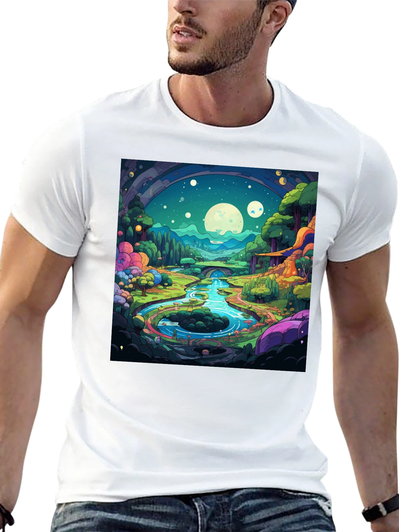 Cartoon Landscape Graphic Tee - Black