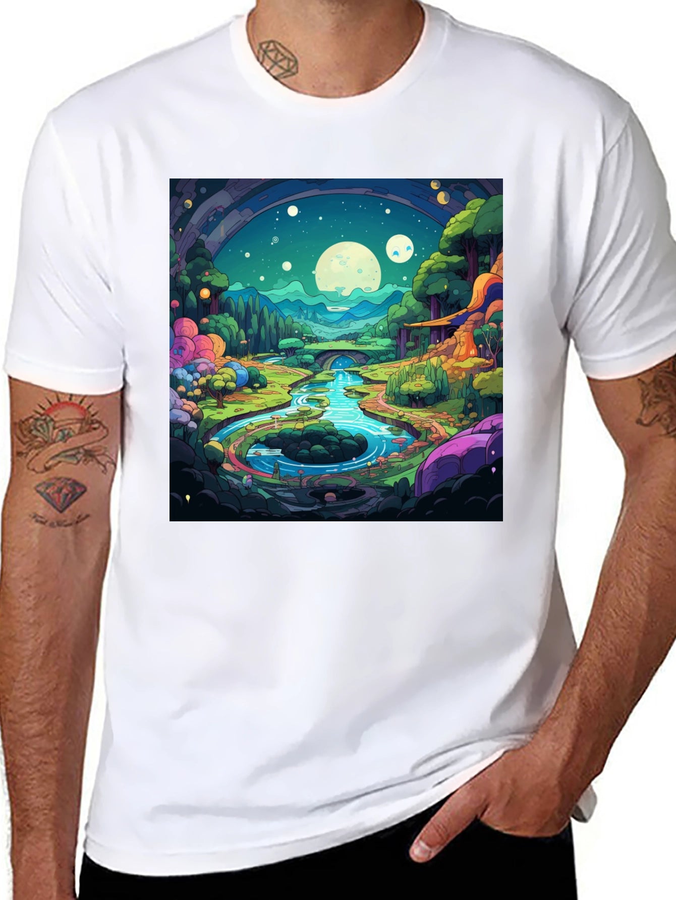 Cartoon Landscape Graphic Tee - Black