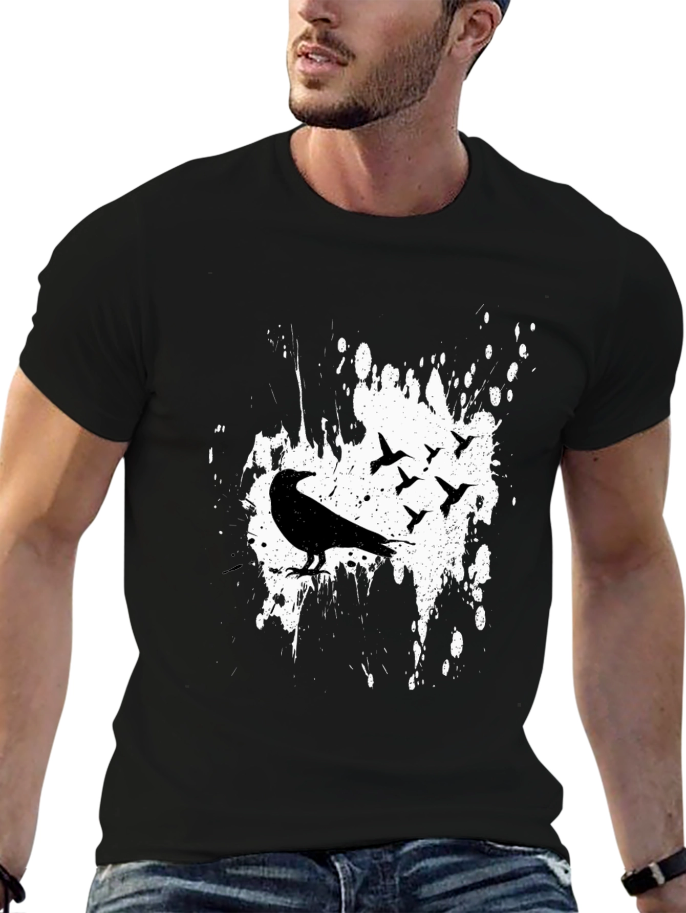 Black Raven Birds Graphic Print T-Shirt