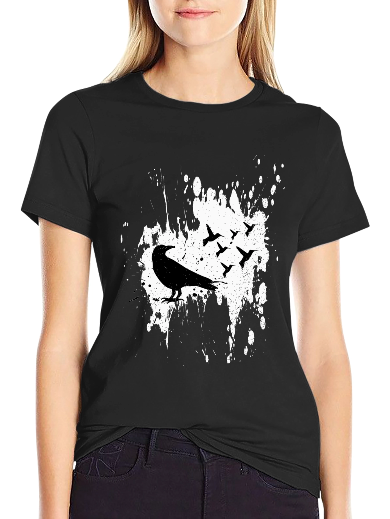 Black Raven Birds Graphic Print T-Shirt