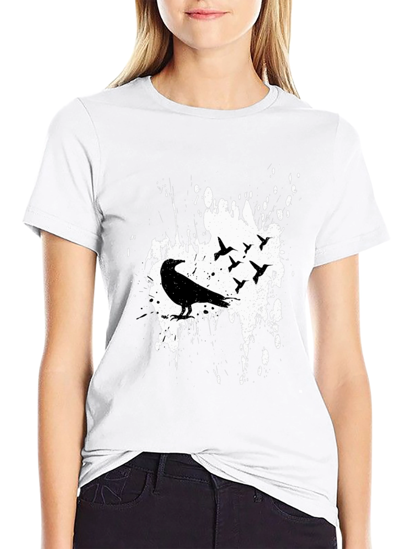Black Raven Birds Graphic Print T-Shirt