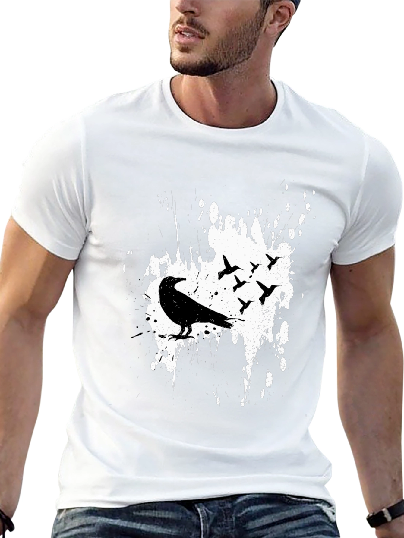 Black Raven Birds Graphic Print T-Shirt