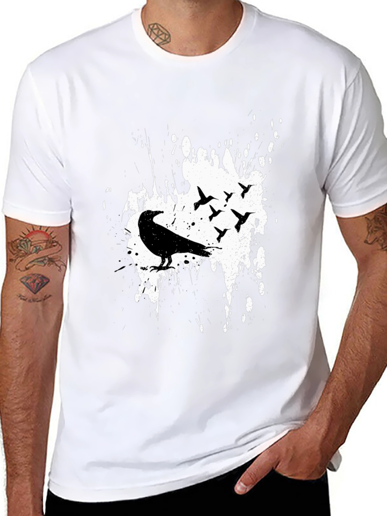 Black Raven Birds Graphic Print T-Shirt