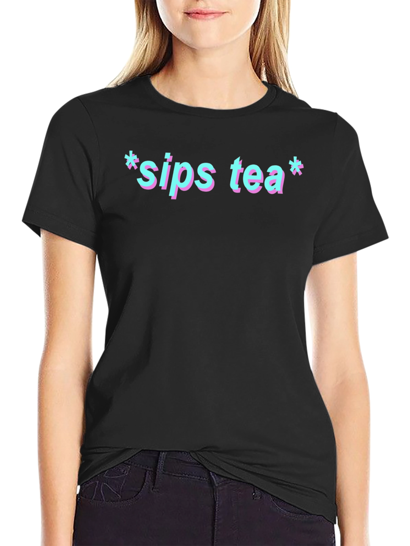 Sips Tea Graphic Print Black T-Shirt