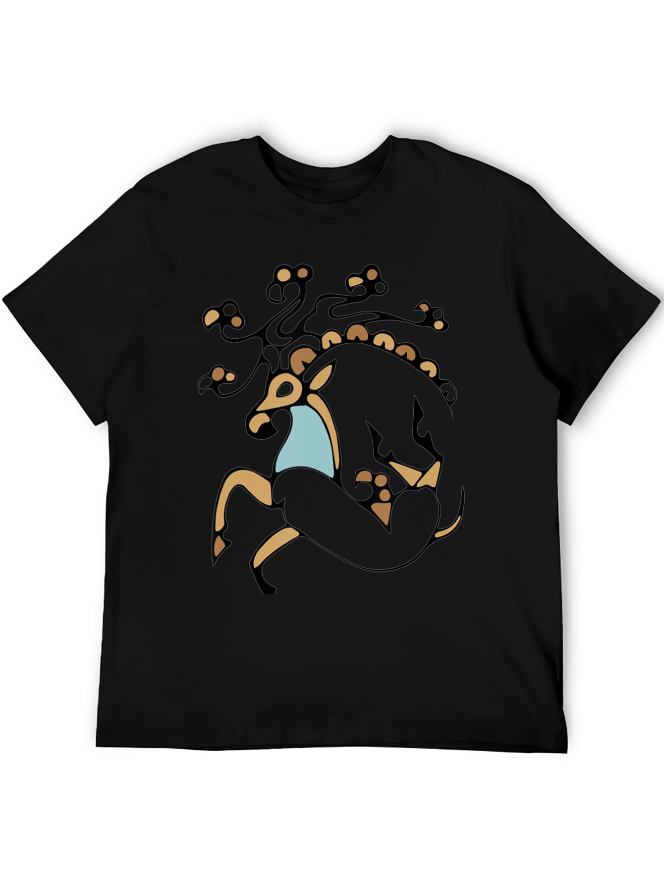 Stylized Deer Graphic Black T-Shirt