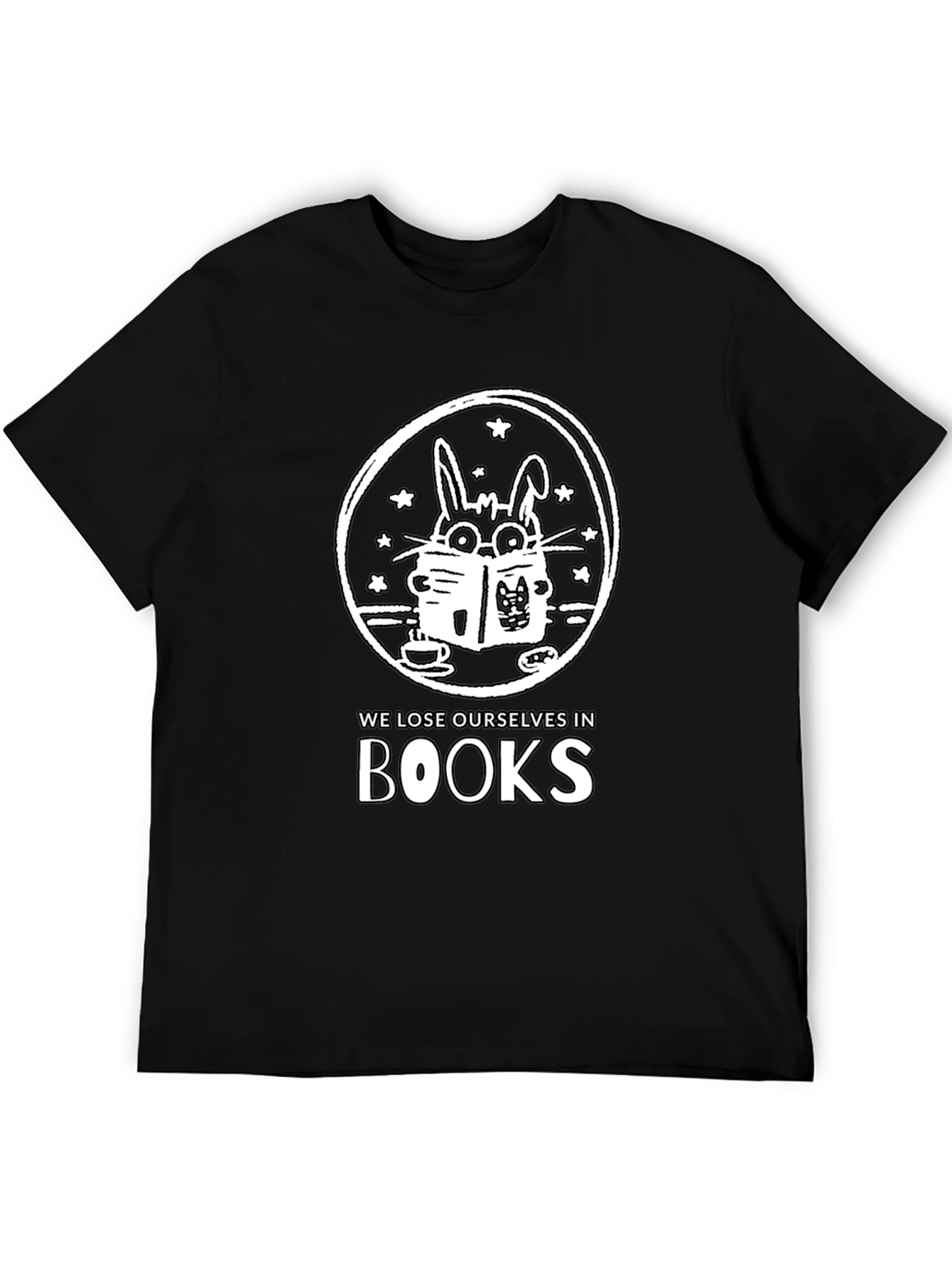 Bookworm Rabbit Unisex Graphic Tee - Black