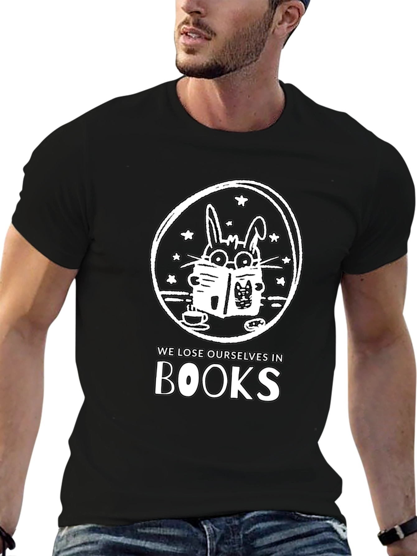 Bookworm Rabbit Unisex Graphic Tee - Black