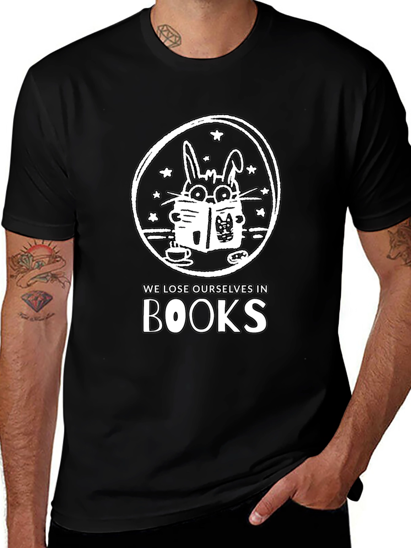 Bookworm Rabbit Unisex Graphic Tee - Black