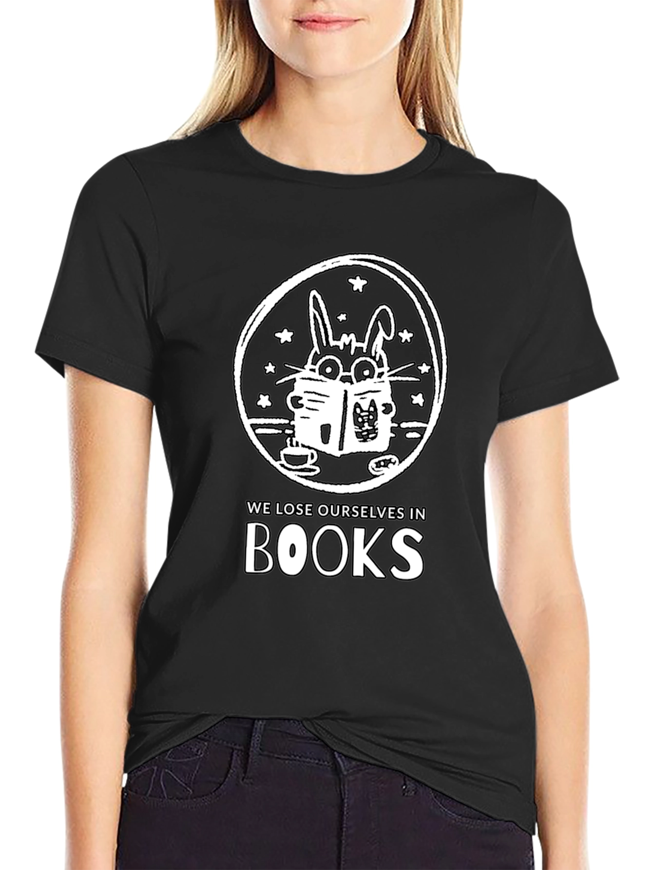 Bookworm Rabbit Unisex Graphic Tee - Black
