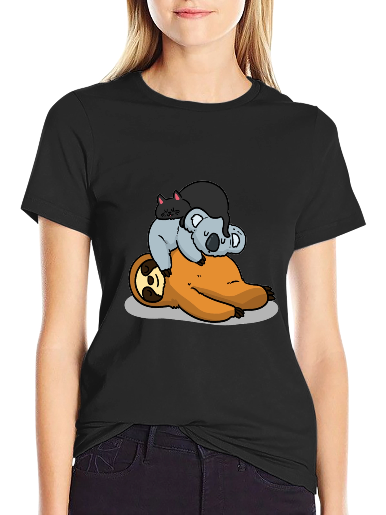 Sloth Koala and Cat Cartoon T-Shirt