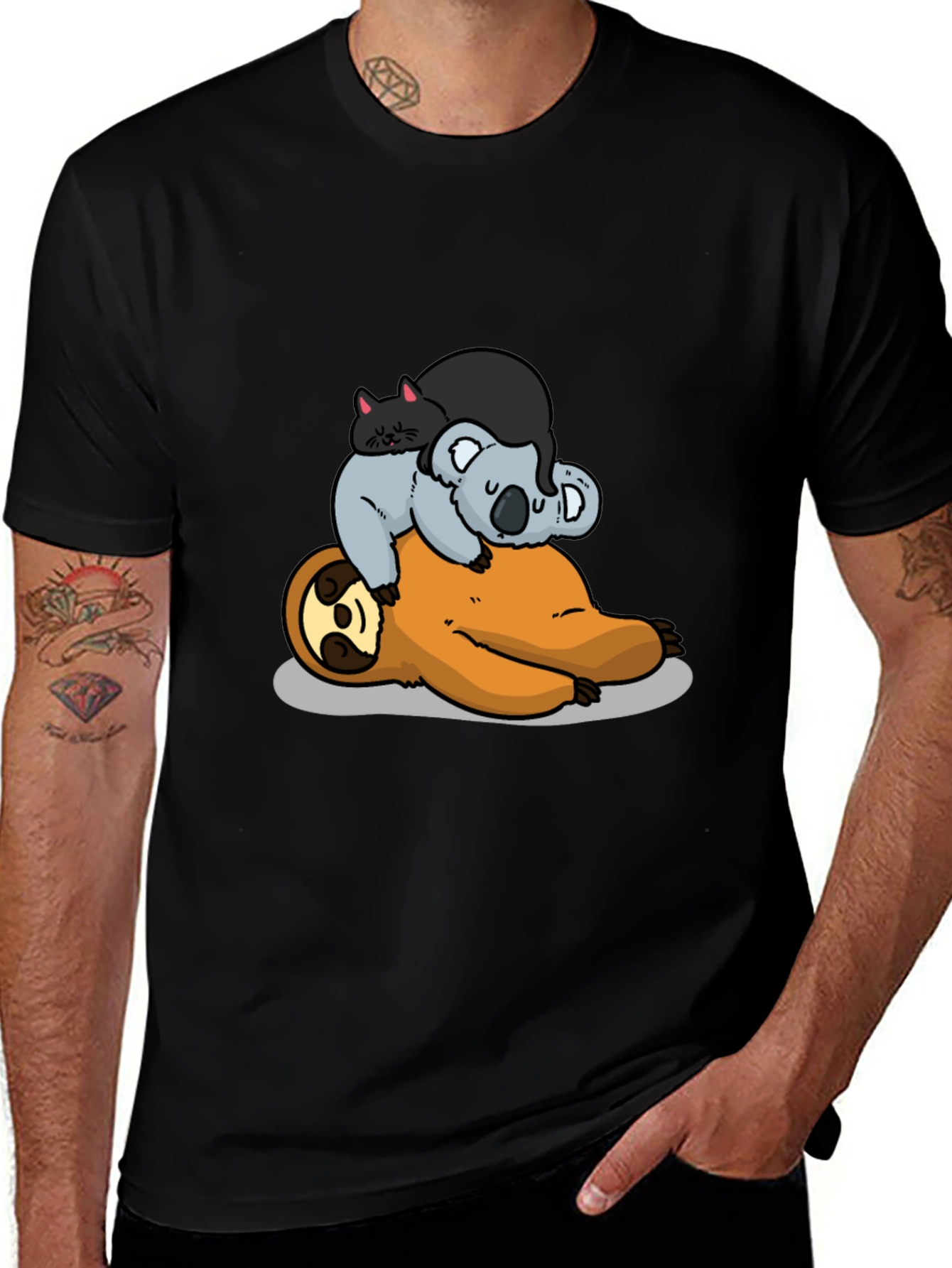 Sloth Koala and Cat Cartoon T-Shirt