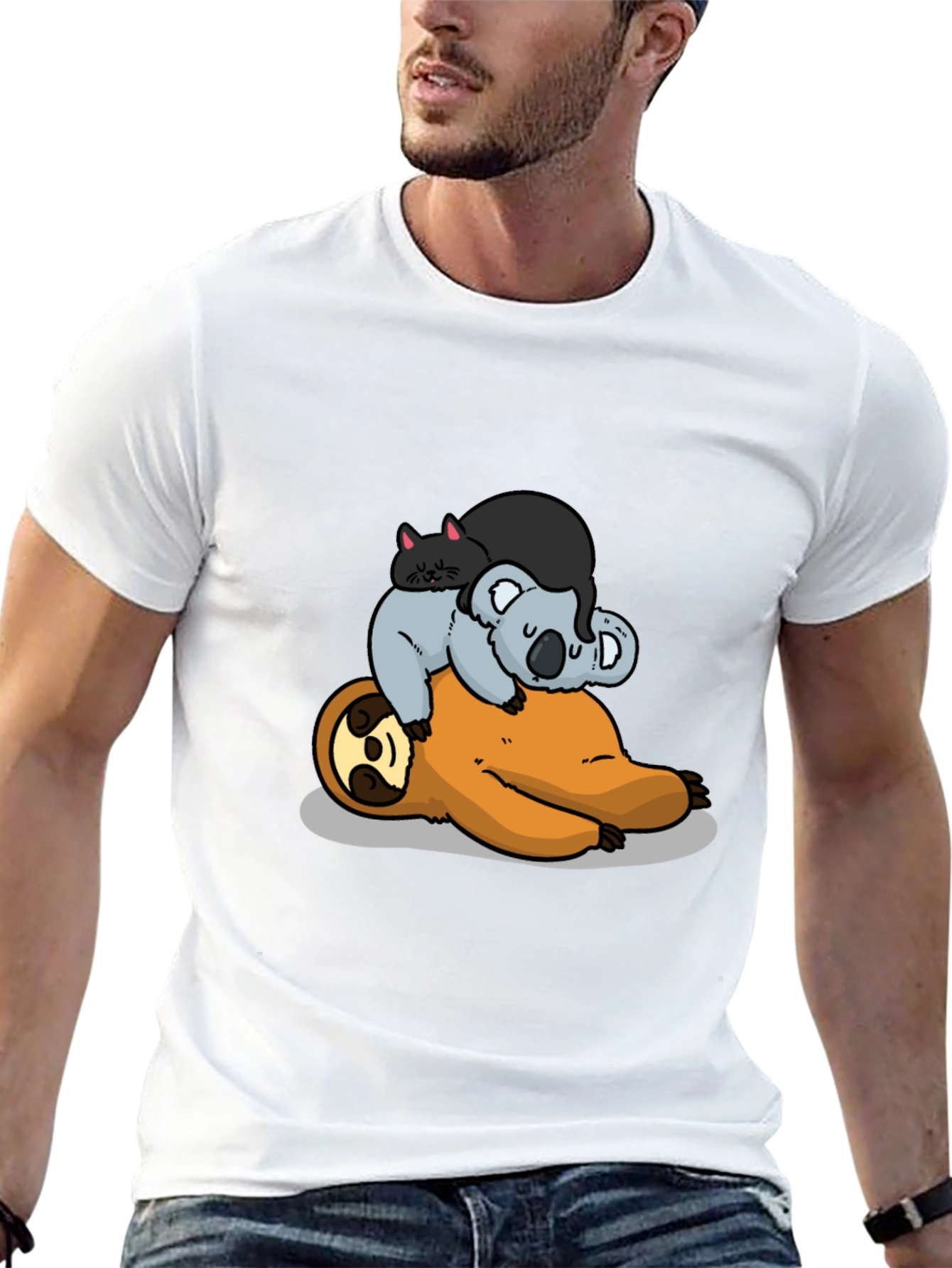 Sloth Koala and Cat Cartoon T-Shirt