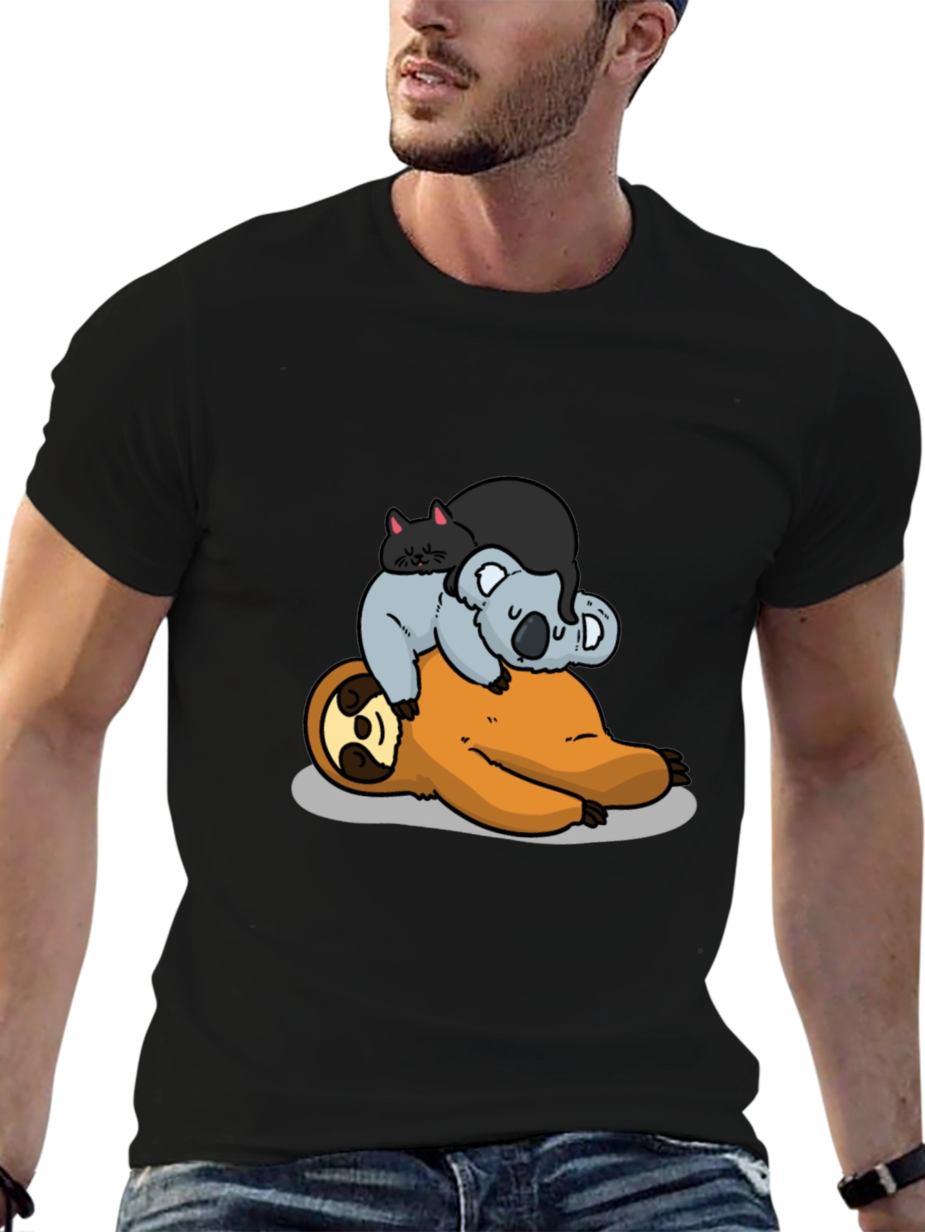 Sloth Koala and Cat Cartoon T-Shirt