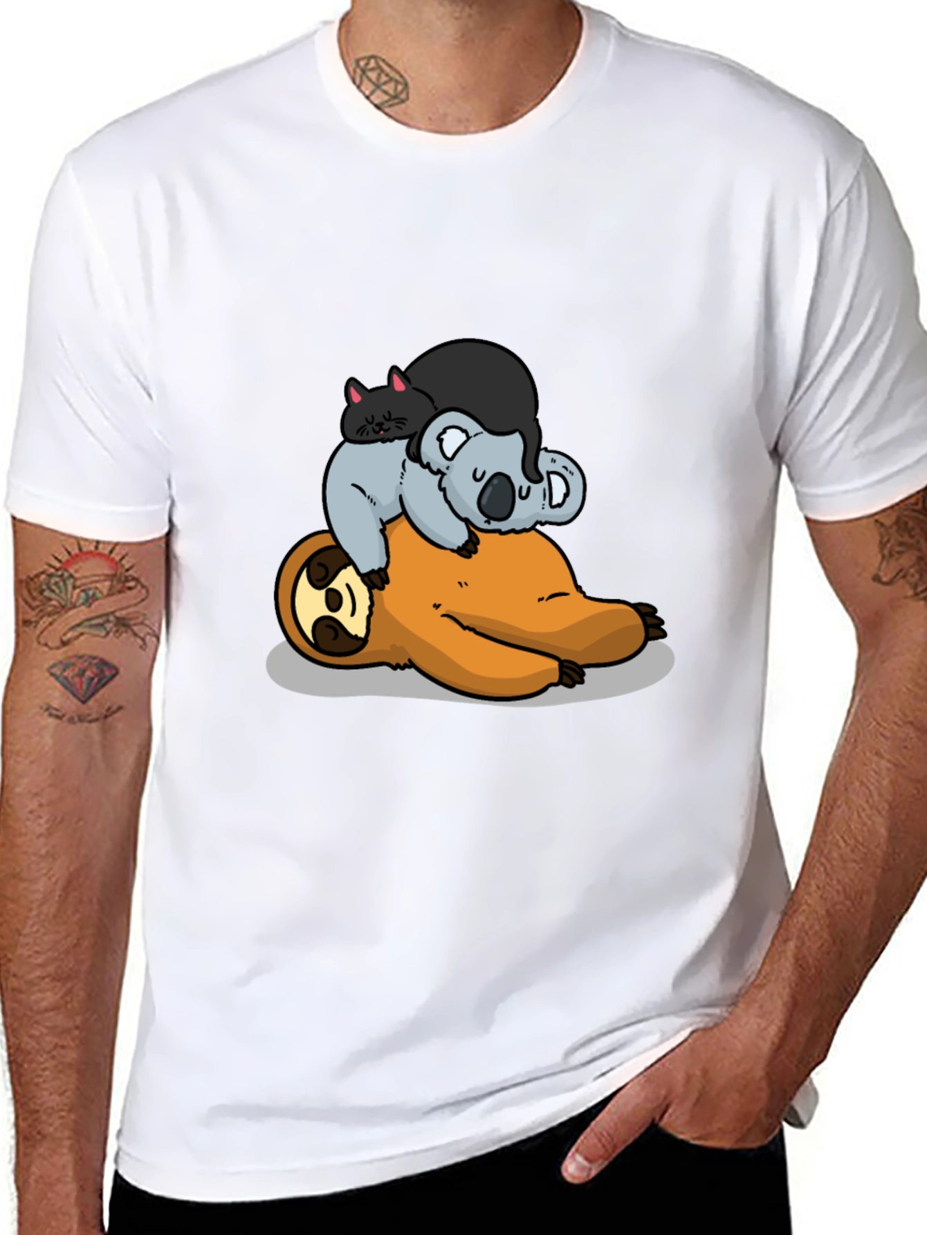 Sloth Koala and Cat Cartoon T-Shirt