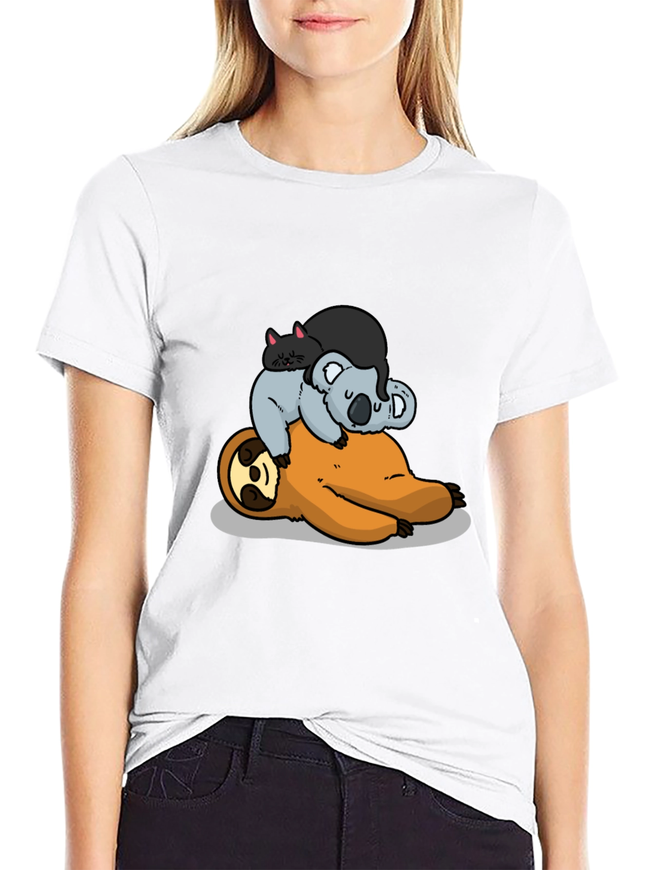 Sloth Koala and Cat Cartoon T-Shirt