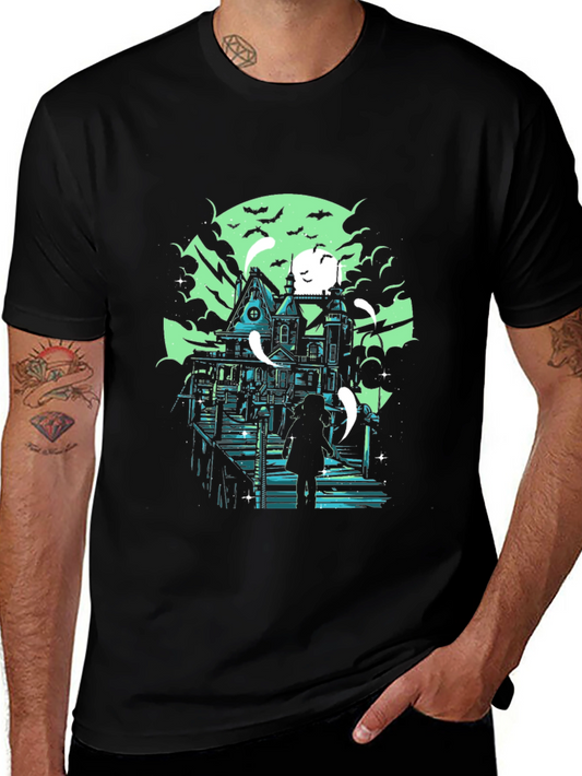 Haunted House Graphic Black T-Shirt