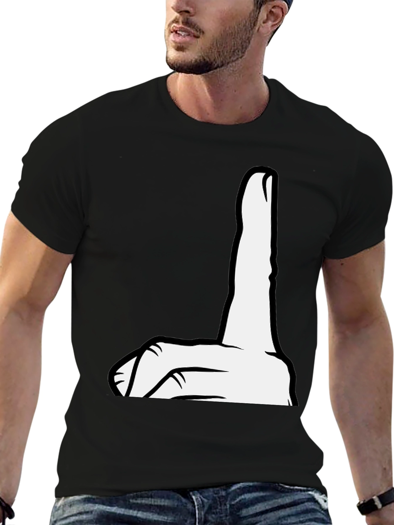 Funny Hand Gesture Graphic Tee - Black