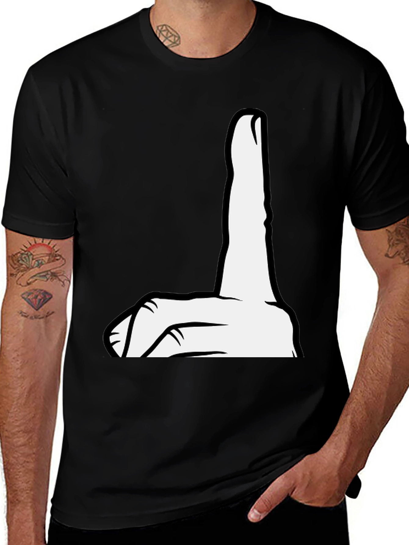 Funny Hand Gesture Graphic Tee - Black