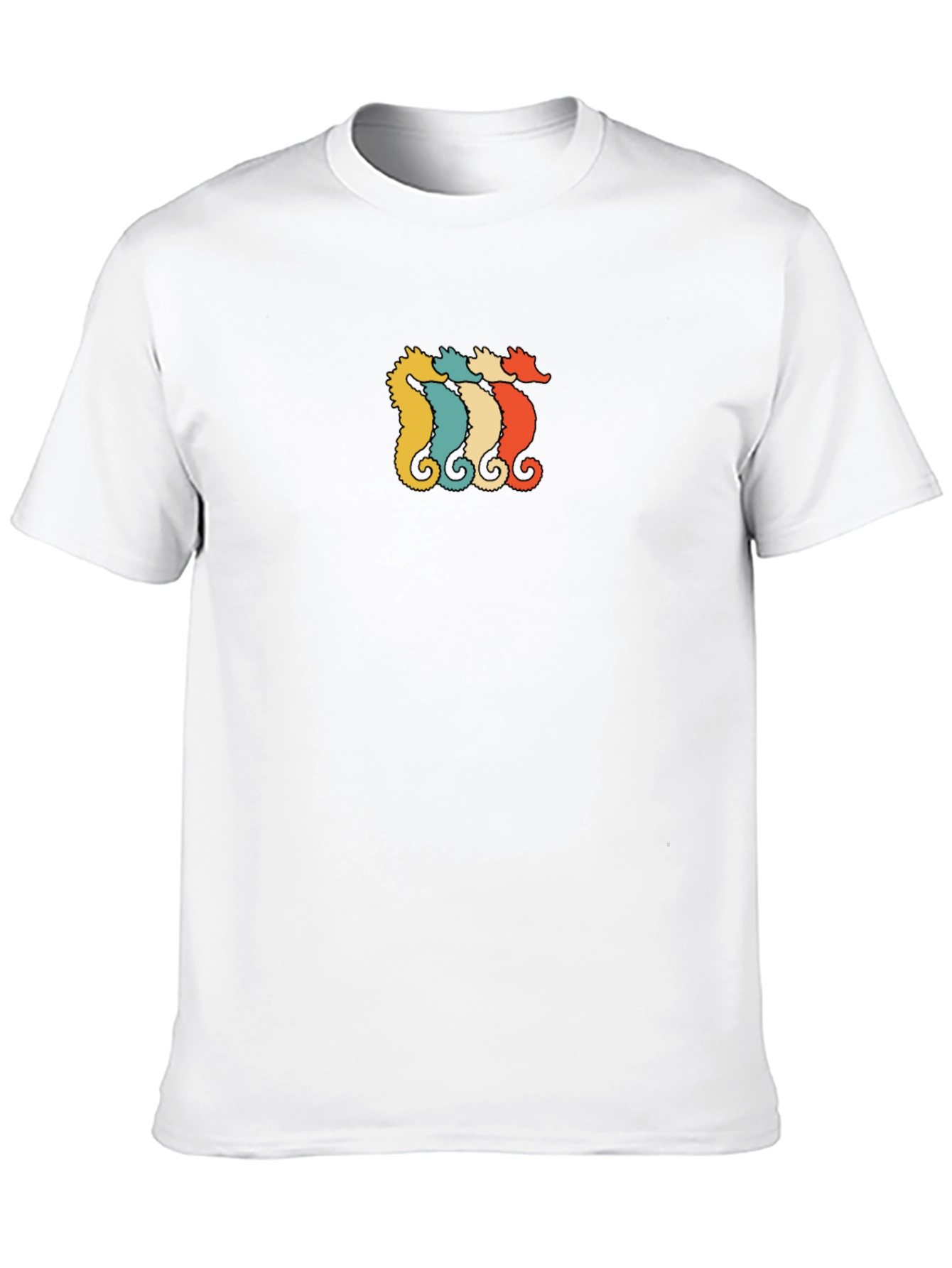 Retro Seahorse Graphic Tee - Black Cotton T-Shirt