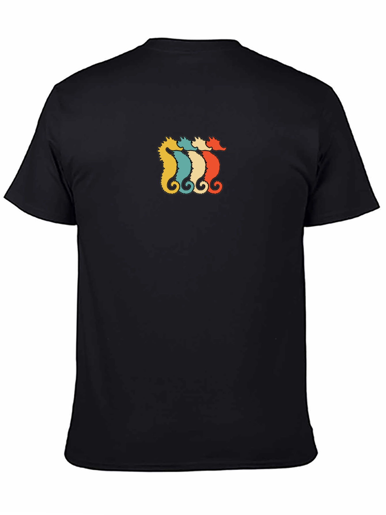 Retro Seahorse Graphic Tee - Black Cotton T-Shirt