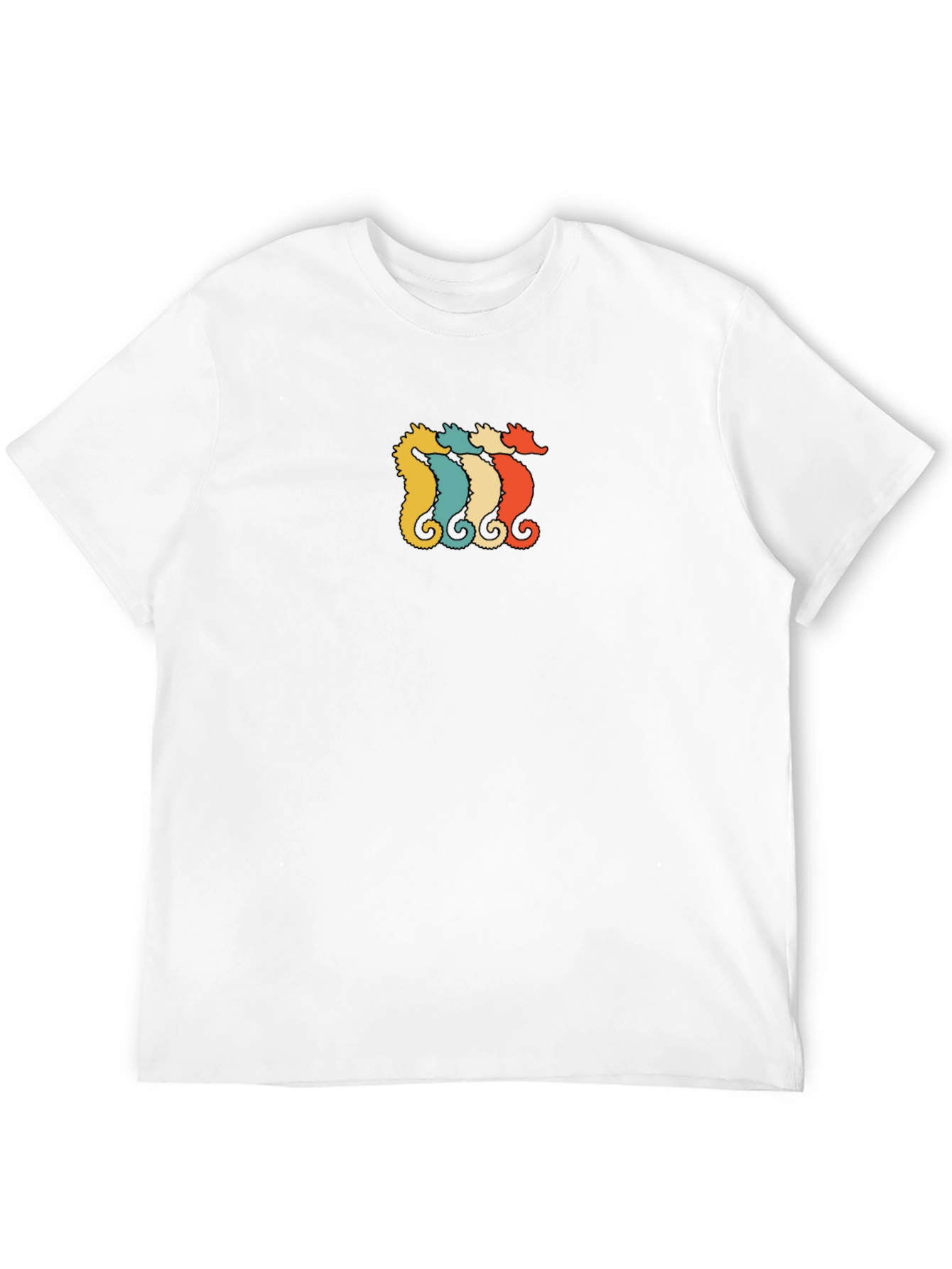 Retro Seahorse Graphic Tee - Black Cotton T-Shirt