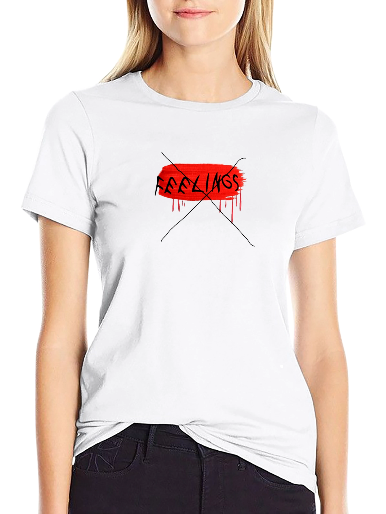 Edgy Black Tee - No Feelings Graphic