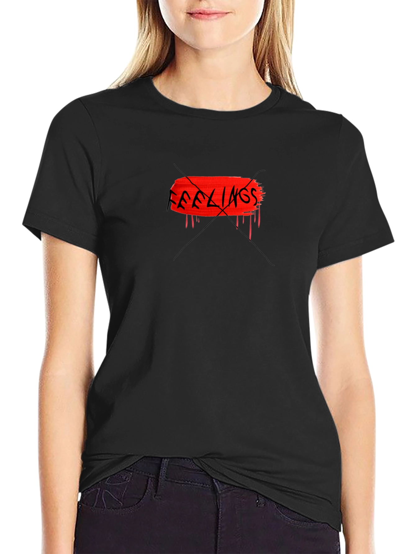 Edgy Black Tee - No Feelings Graphic