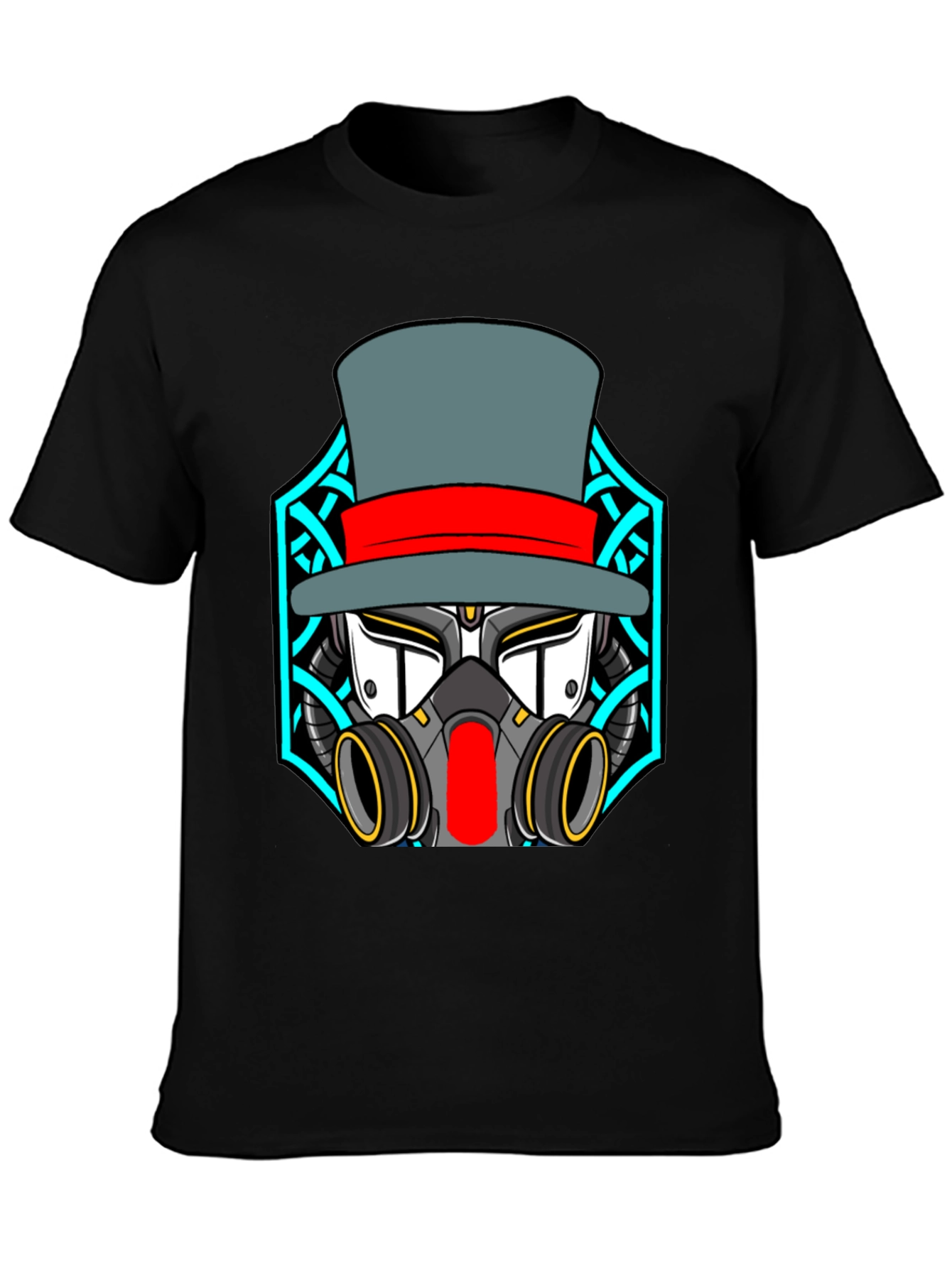 Steampunk Robot Top Hat Graphic Black T-Shirt