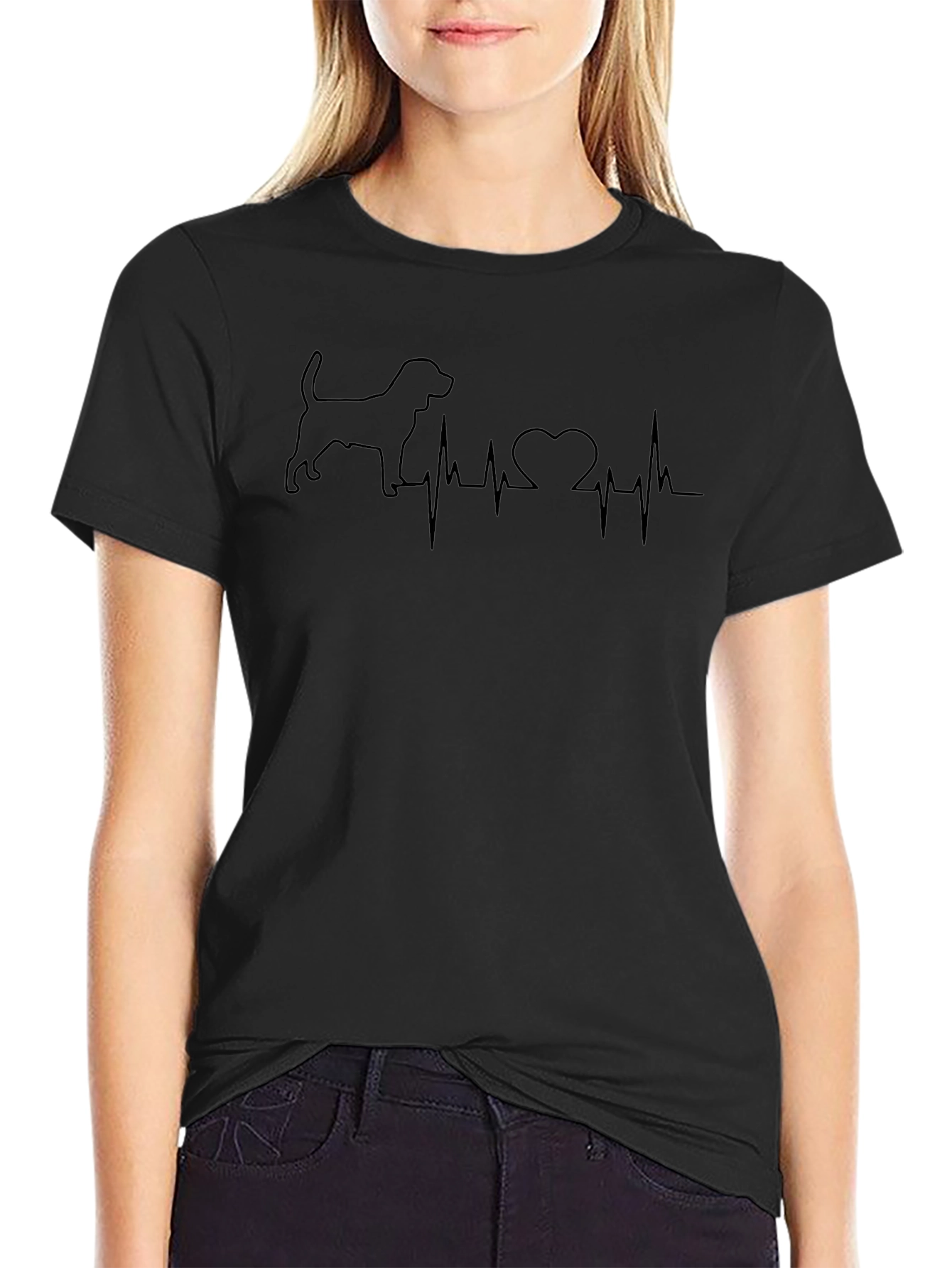 Dog Heartbeat Graphic Tee - Soft Black Cotton T-Shirt