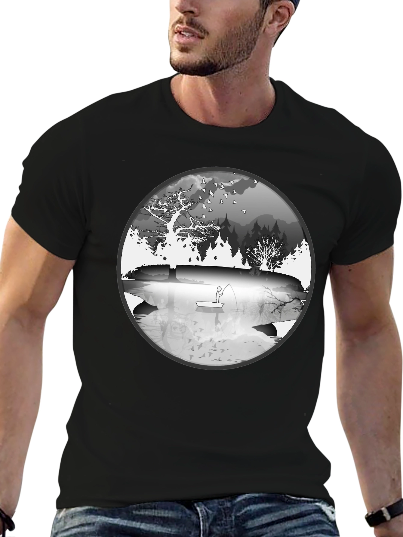 Nature Fisherman Graphic Tee - Classic Black