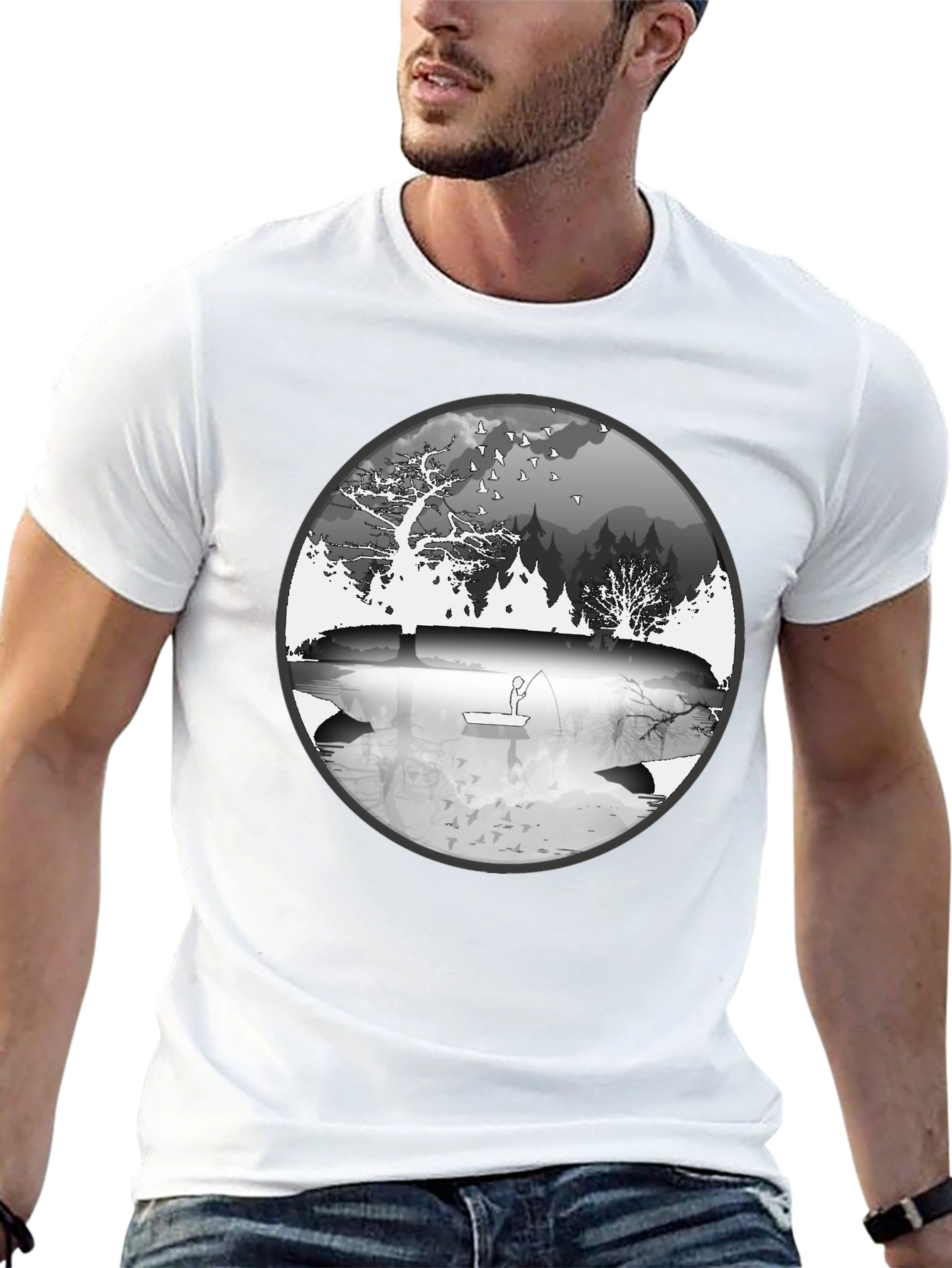 Nature Fisherman Graphic Tee - Classic Black