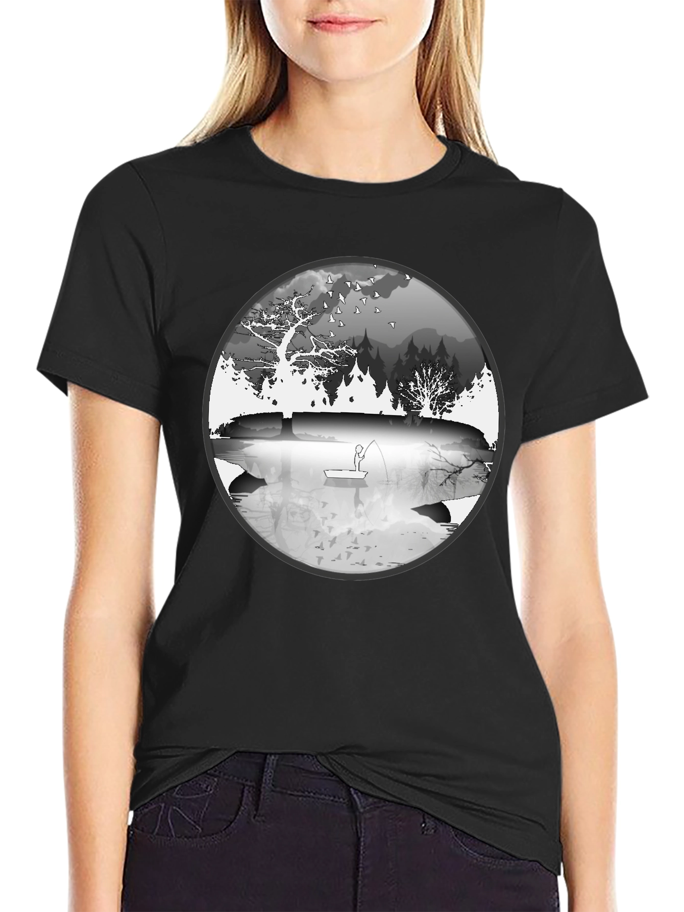 Nature Fisherman Graphic Tee - Classic Black