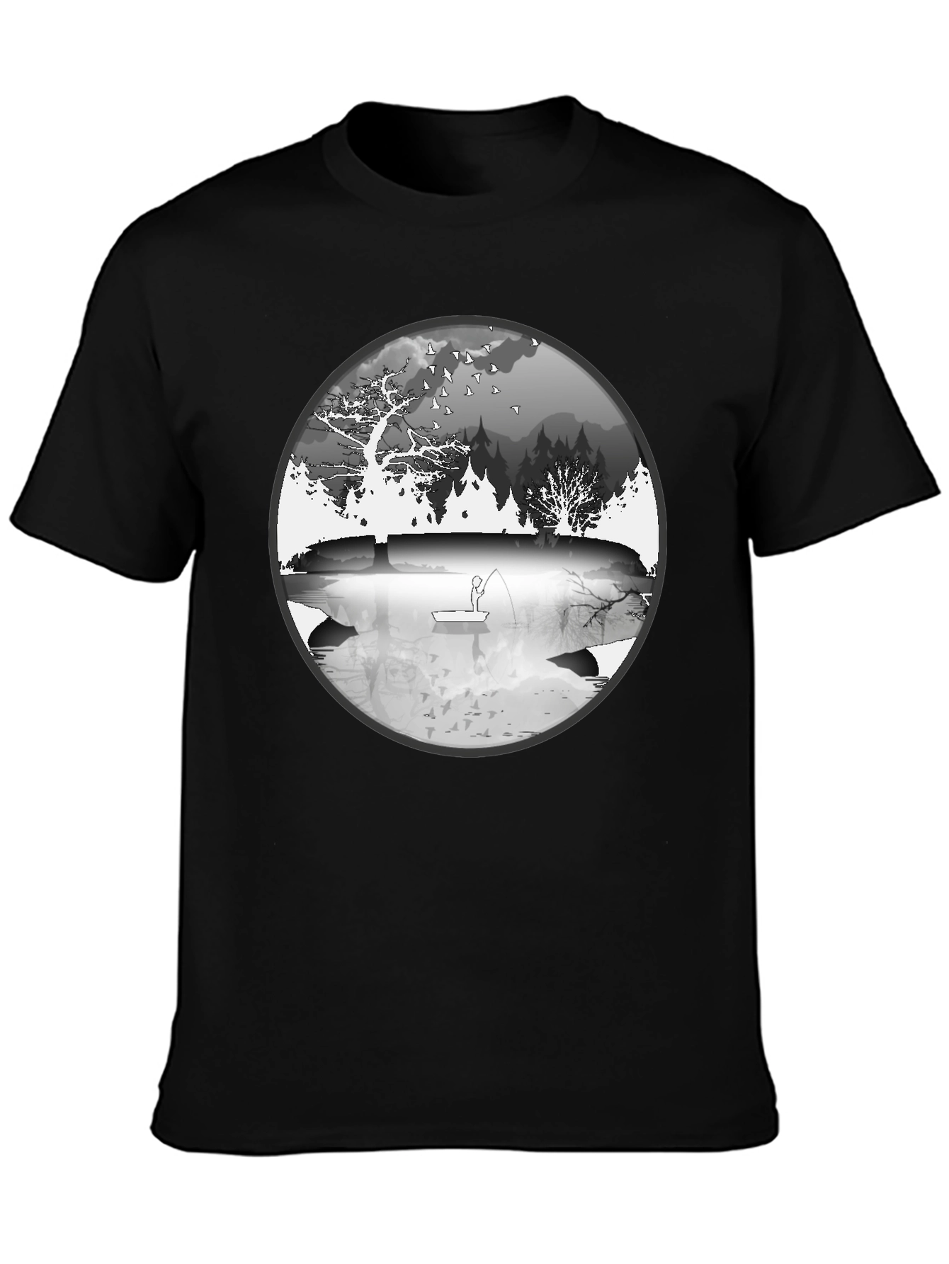 Nature Fisherman Graphic Tee - Classic Black